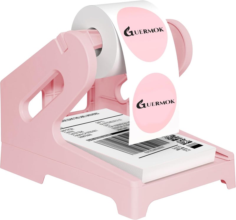 Guermok Thermal Shipping Label Holder for Rolls & Fan-Fold, Fragile Stickers for Shipping, Label Stand Desktop Printer Holder-Home Office Accessory Sticker Dispenser for Holographic (Pink) - Image 1